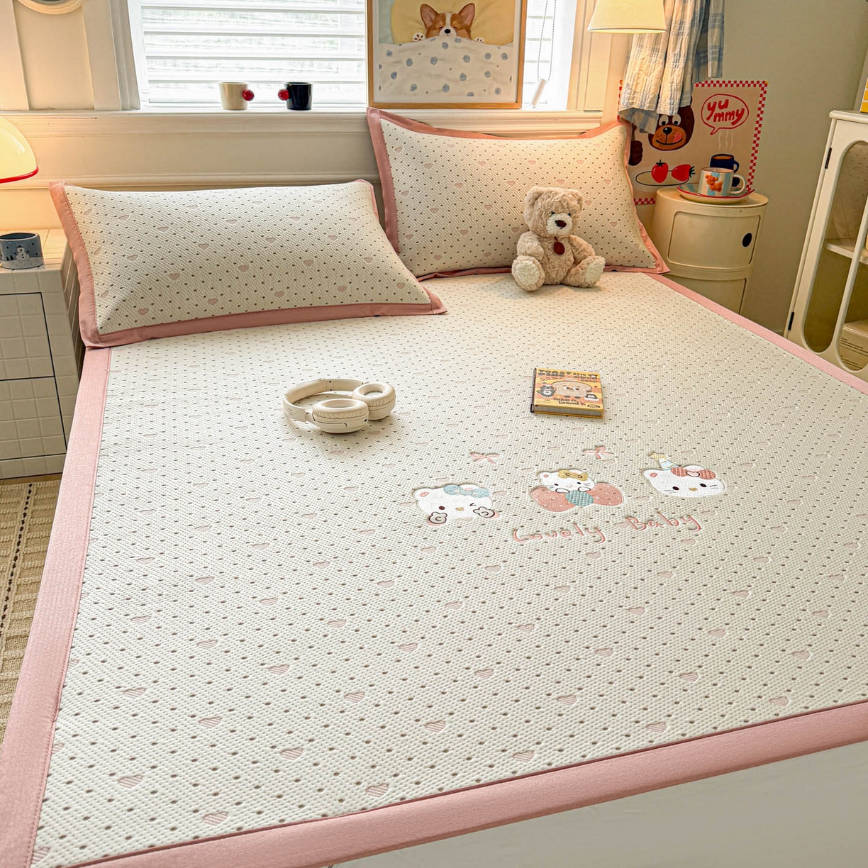91家纺网 家纺一手货源 找家纺 （总）倾慕家纺 2026新款卡通刺绣凉感冰豆豆凉席系列--床席款