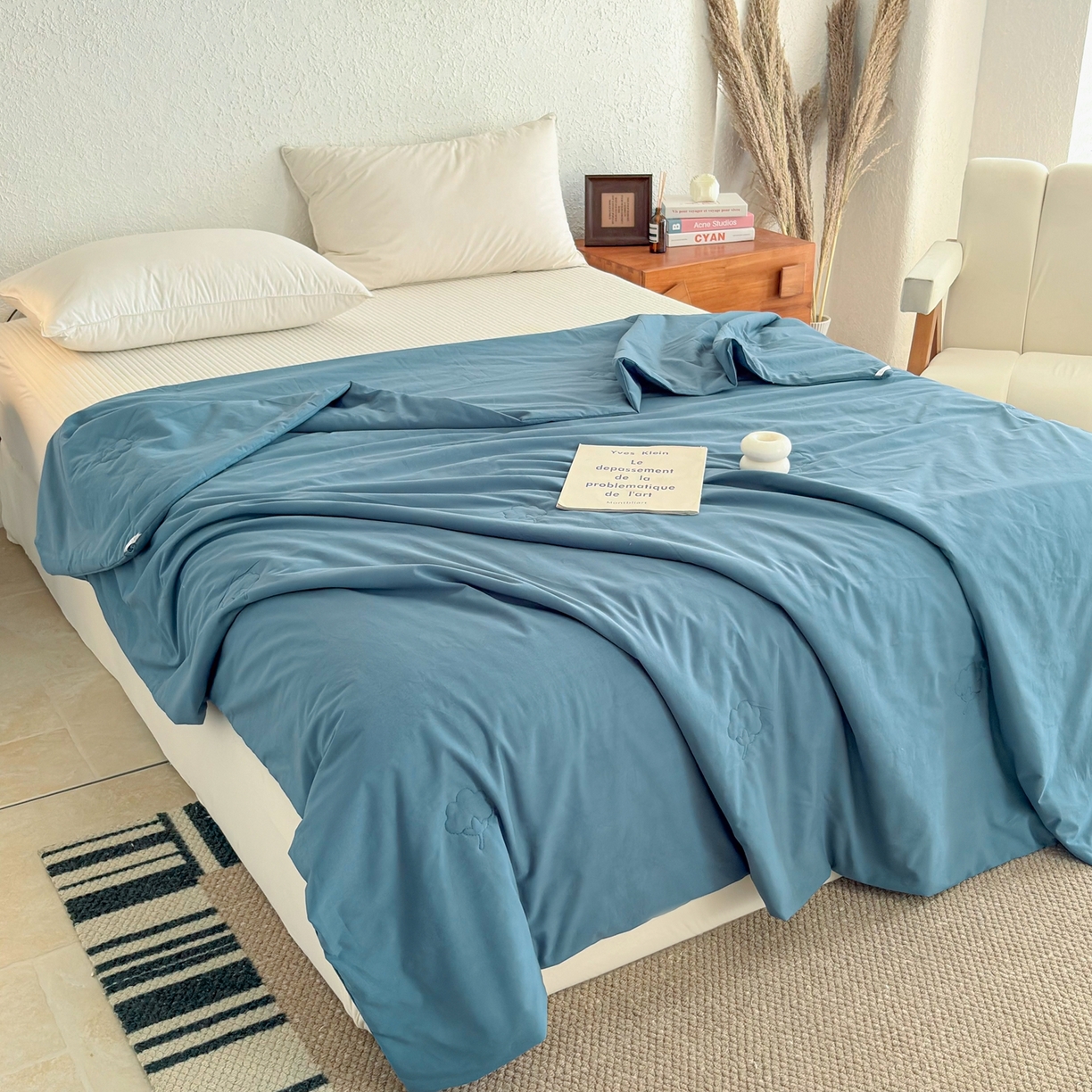 91家纺网 家纺一手货源 找家纺 贝尔 2026新款全棉多用夏被夏凉被空调被 深蓝