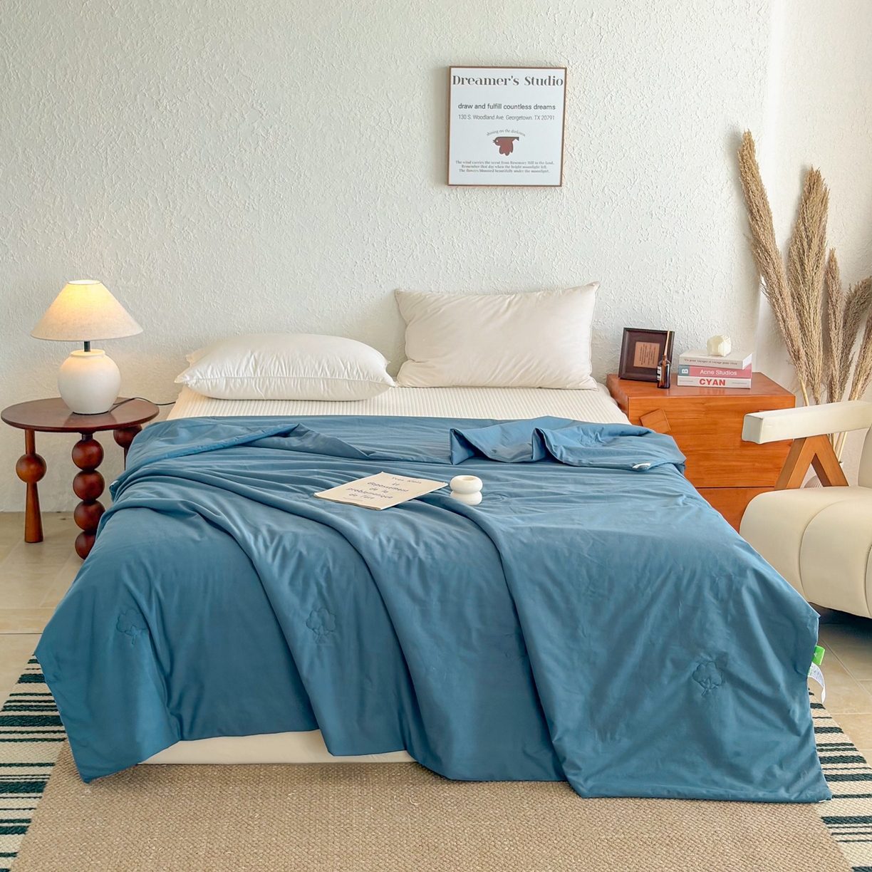 91家纺网 家纺一手货源 找家纺 贝尔 2026新款全棉多用夏被夏凉被空调被 深蓝