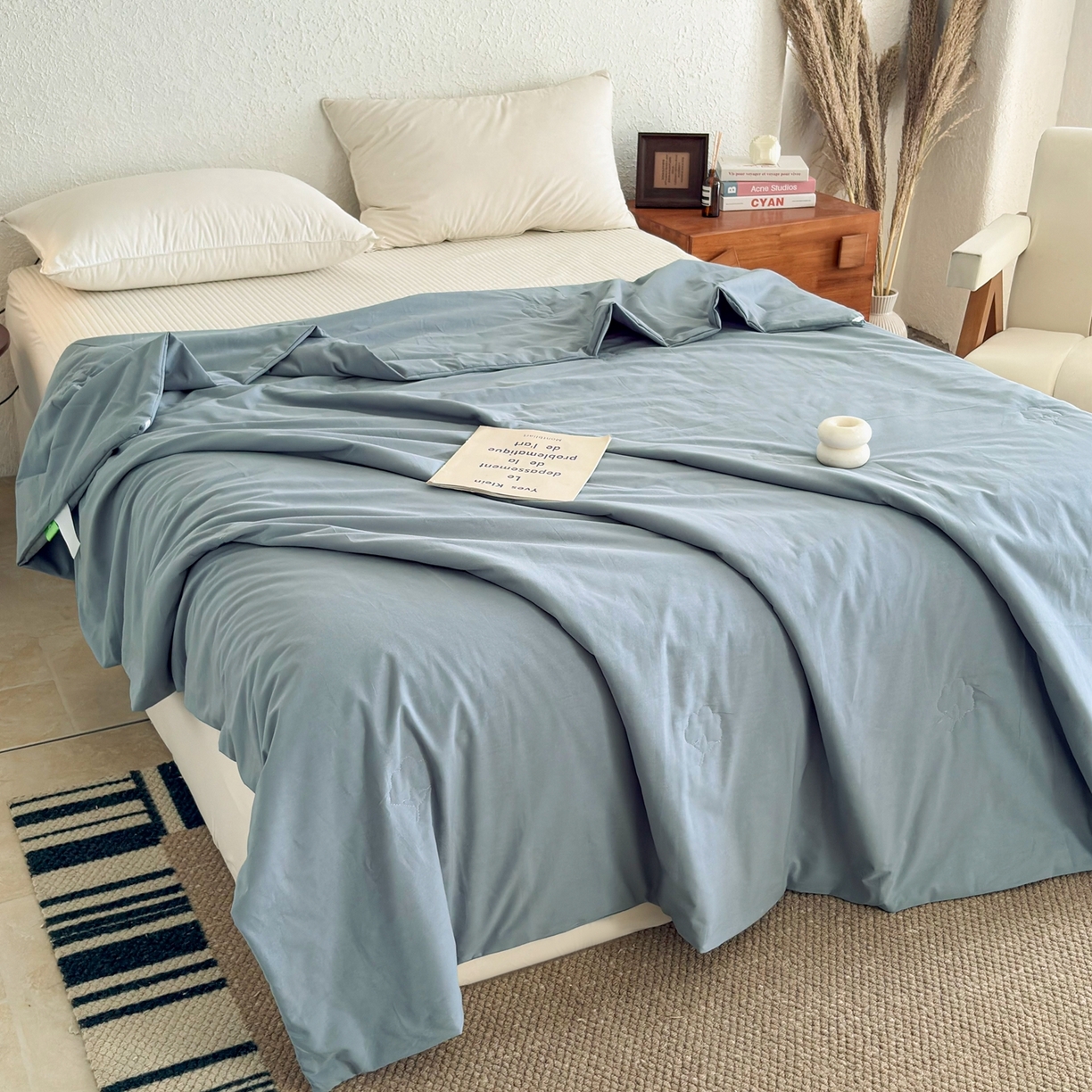 91家纺网 家纺一手货源 找家纺 贝尔 2026新款全棉多用夏被夏凉被空调被 天蓝