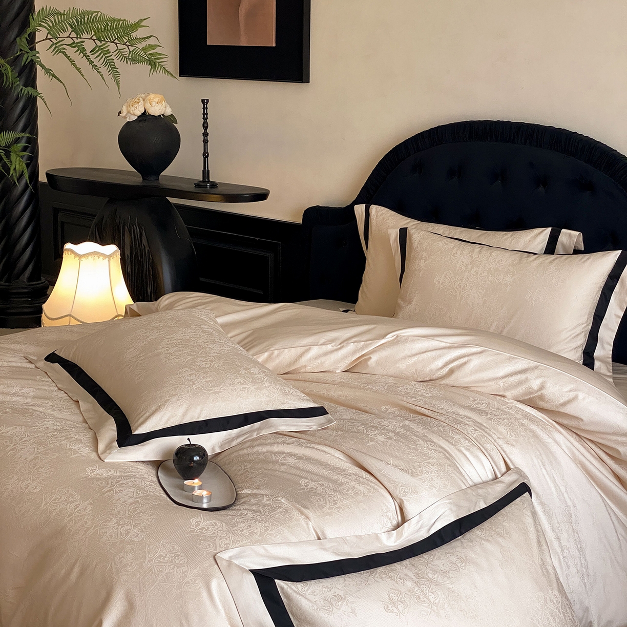 91家纺网 家纺一手货源 找家纺 太古汇家居 2026新款全棉提花“凡尔赛”系列四件套 凡尔赛-浅奶油