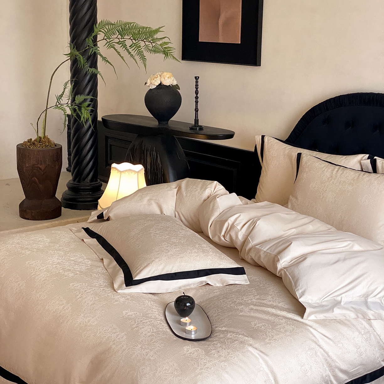 91家纺网 家纺一手货源 找家纺 太古汇家居 2026新款全棉提花“凡尔赛”系列四件套 凡尔赛-浅奶油