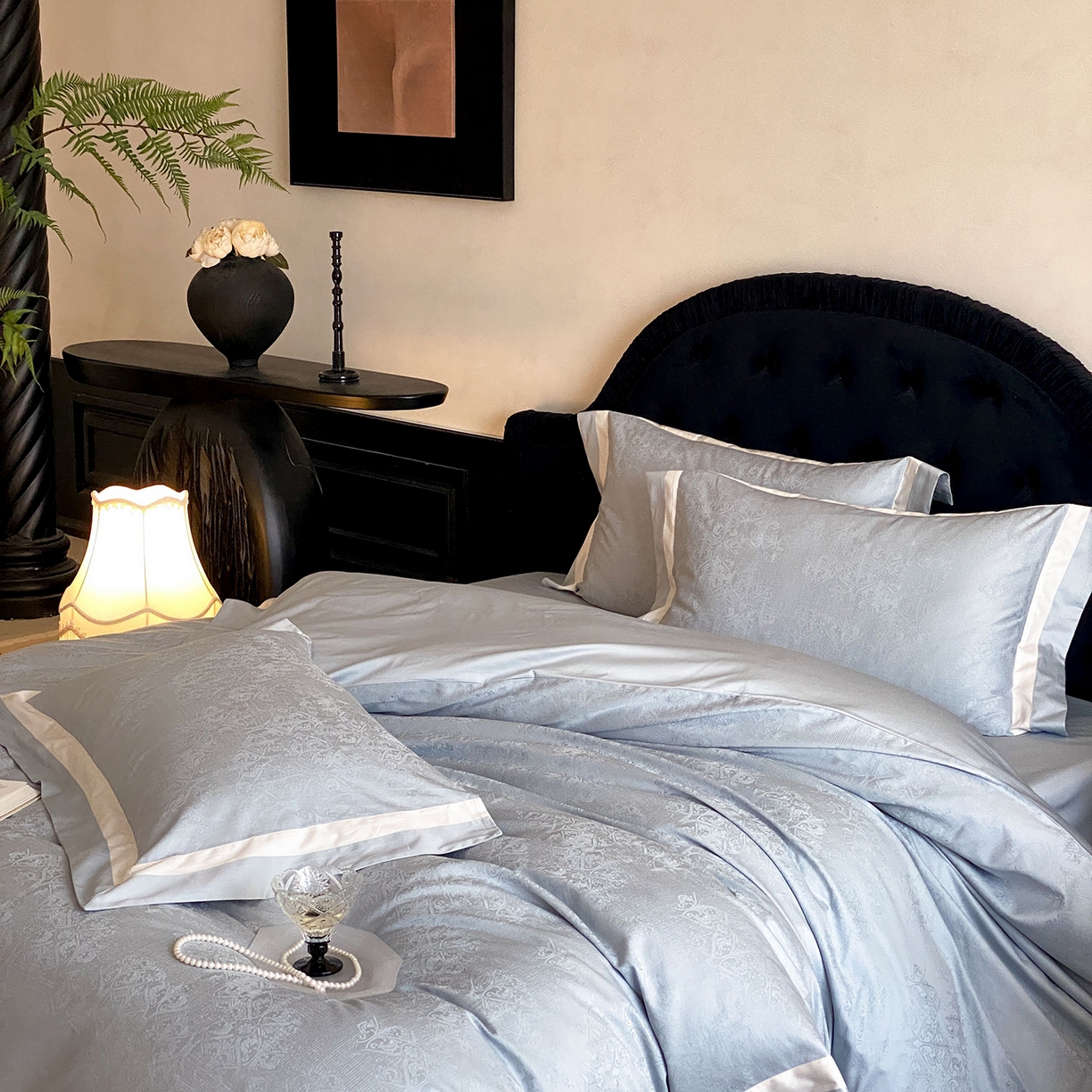 91家纺网 家纺一手货源 找家纺 太古汇家居 2026新款全棉提花“凡尔赛”系列四件套 凡尔赛-天空蓝