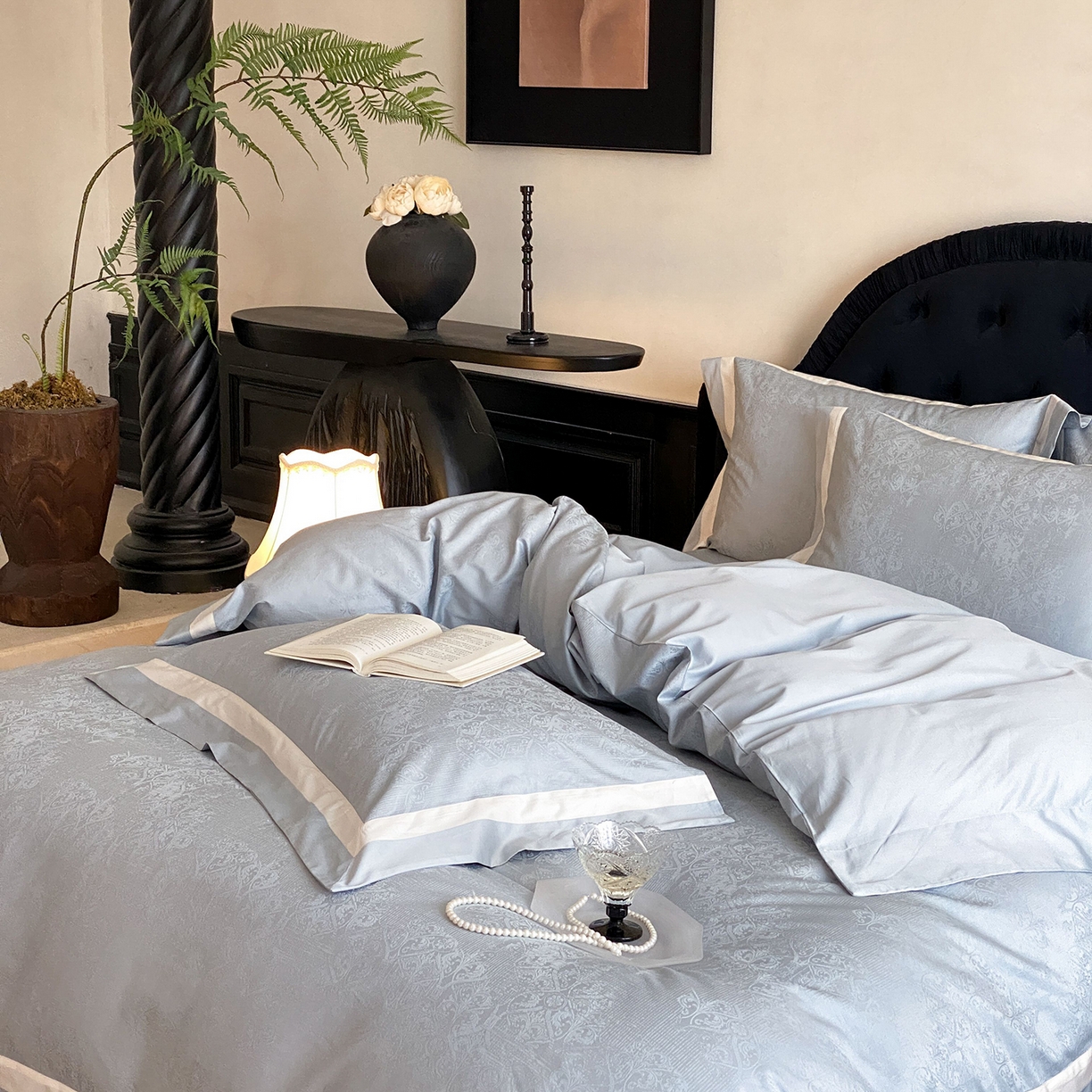 91家纺网 家纺一手货源 找家纺 太古汇家居 2026新款全棉提花“凡尔赛”系列四件套 凡尔赛-天空蓝