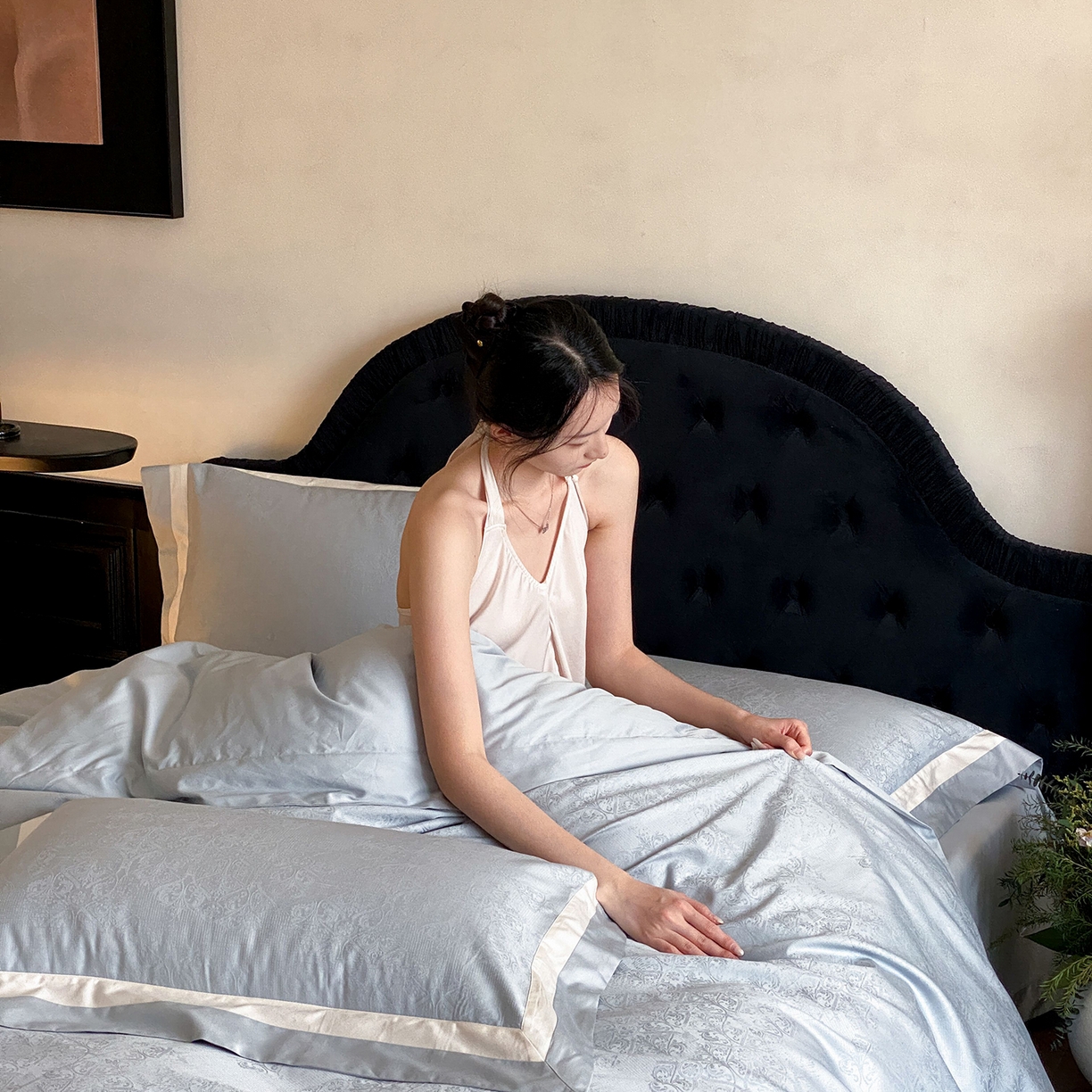 91家纺网 家纺一手货源 找家纺 太古汇家居 2026新款全棉提花“凡尔赛”系列四件套 凡尔赛-天空蓝