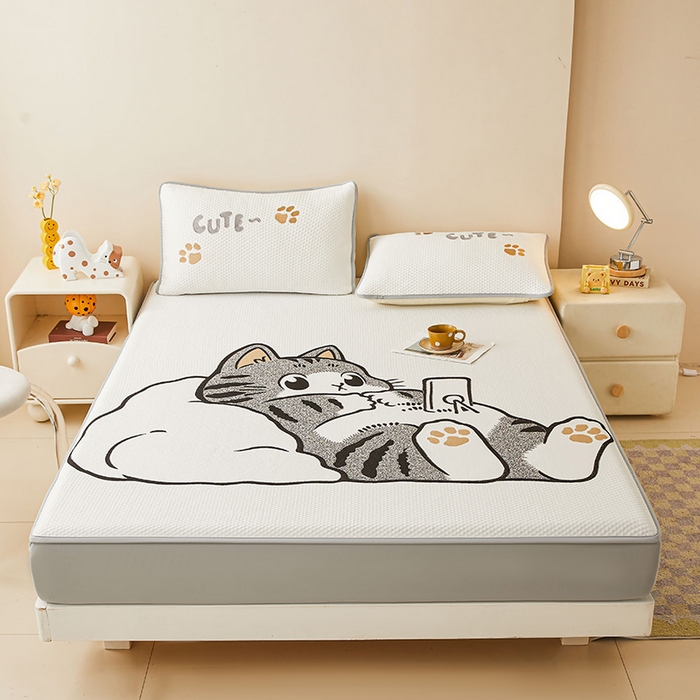 91家纺网 家纺一手货源 找家纺 （总）好儿喜家纺 2026新款新款萌猫凉席席子床笠