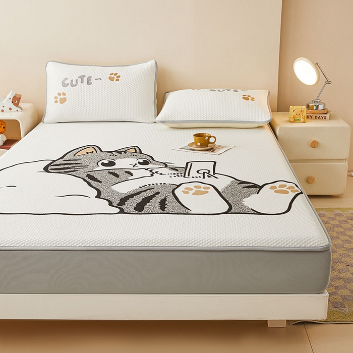 91家纺网 家纺一手货源 找家纺 （总）好儿喜家纺 2026新款新款萌猫凉席席子床笠