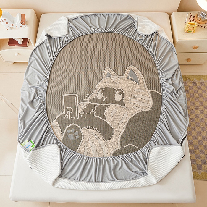 91家纺网 家纺一手货源 找家纺 （总）好儿喜家纺 2026新款新款萌猫凉席席子床笠