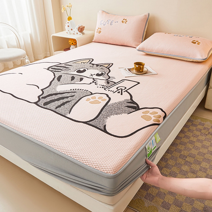 91家纺网 家纺一手货源 找家纺 （总）好儿喜家纺 2026新款新款萌猫凉席席子床笠