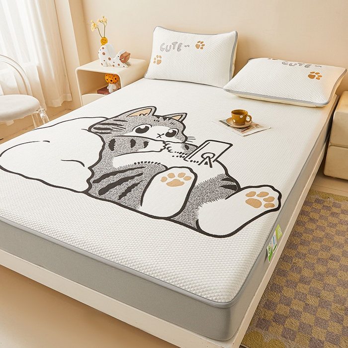 91家纺网 家纺一手货源 找家纺 （总）好儿喜家纺 2026新款新款萌猫凉席席子床笠