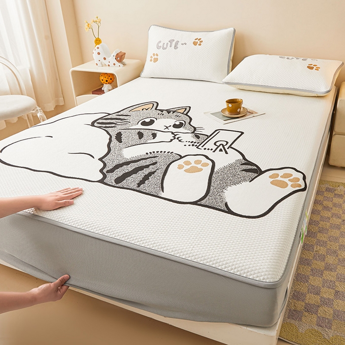 91家纺网 家纺一手货源 找家纺 （总）好儿喜家纺 2026新款新款萌猫凉席席子床笠