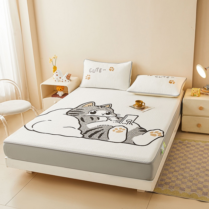 91家纺网 家纺一手货源 找家纺 （总）好儿喜家纺 2026新款新款萌猫凉席席子床笠