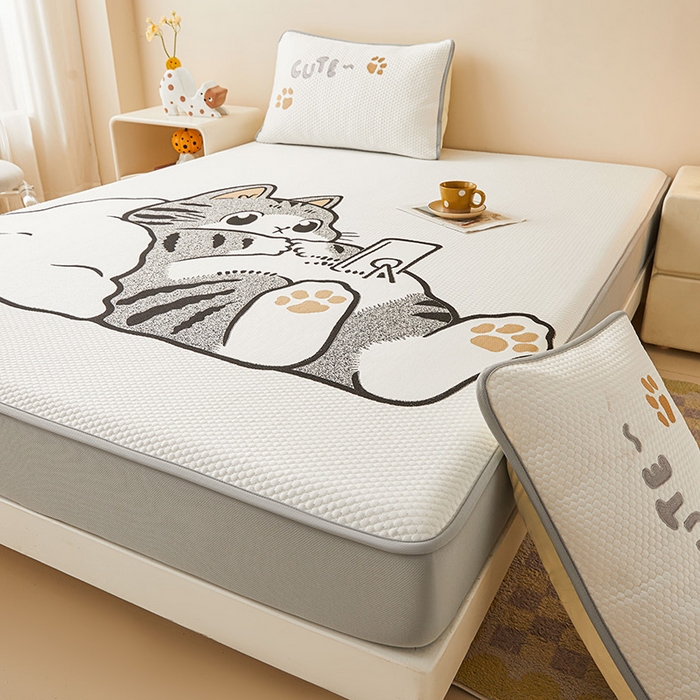 91家纺网 家纺一手货源 找家纺 （总）好儿喜家纺 2026新款新款萌猫凉席席子床笠