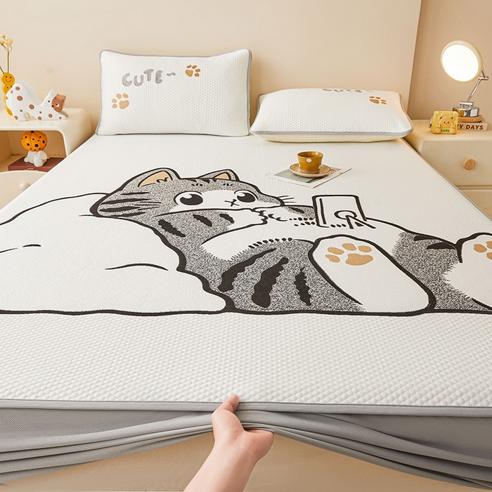 91家纺网 家纺一手货源 找家纺 （总）好儿喜家纺 2026新款新款萌猫凉席席子床笠