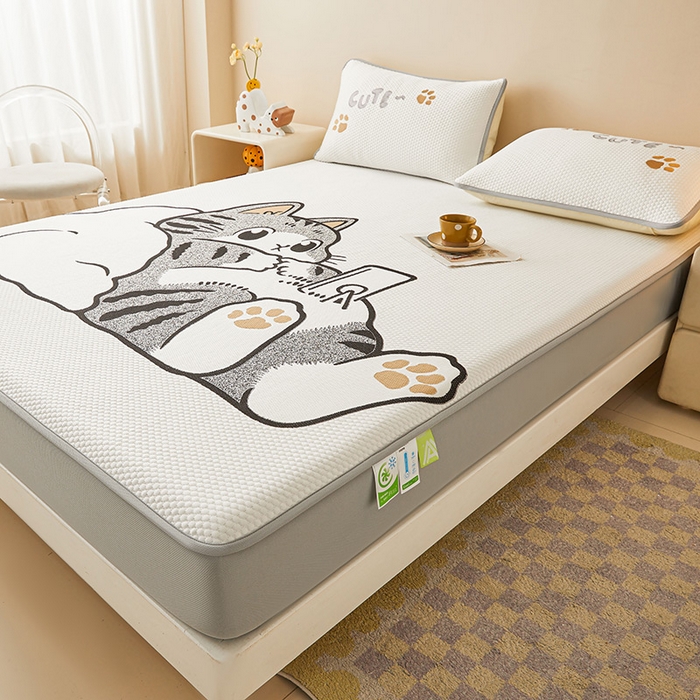 91家纺网 家纺一手货源 找家纺 （总）好儿喜家纺 2026新款新款萌猫凉席席子床笠