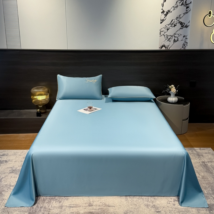 91家纺网 家纺一手货源 找家纺 云恋家纺 2026新款夏季冰丝床单单件凉感被单学生宿舍单人枕套三件套双人垫单 浪漫假日-宾利蓝