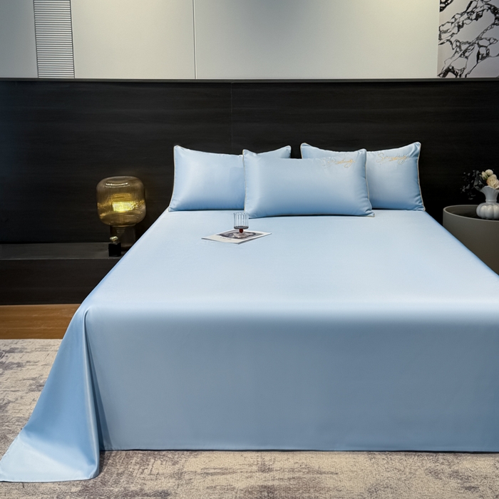 91家纺网 家纺一手货源 找家纺 云恋家纺 2026新款夏季冰丝床单单件凉感被单学生宿舍单人枕套三件套双人垫单 浪漫假日-天蓝