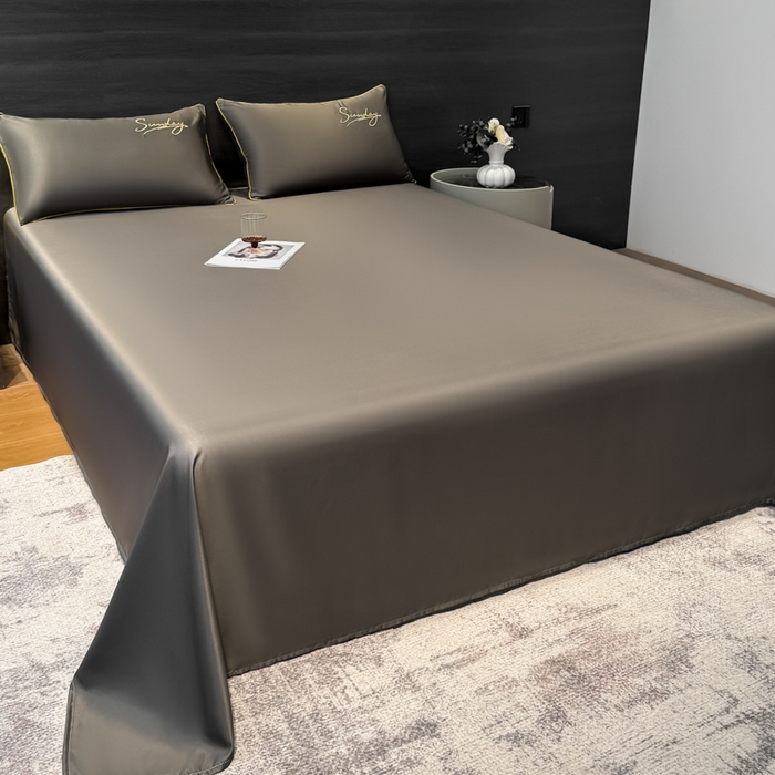 91家纺网 家纺一手货源 找家纺 云恋家纺 2026新款夏季冰丝床单单件凉感被单学生宿舍单人枕套三件套双人垫单 浪漫假日-绅士灰