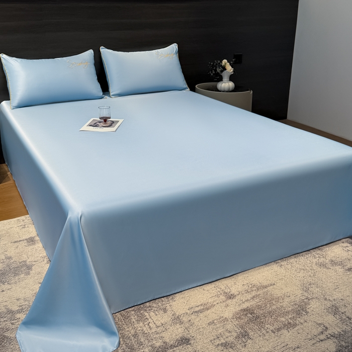 91家纺网 家纺一手货源 找家纺 云恋家纺 2026新款夏季冰丝床单单件凉感被单学生宿舍单人枕套三件套双人垫单 浪漫假日-天蓝