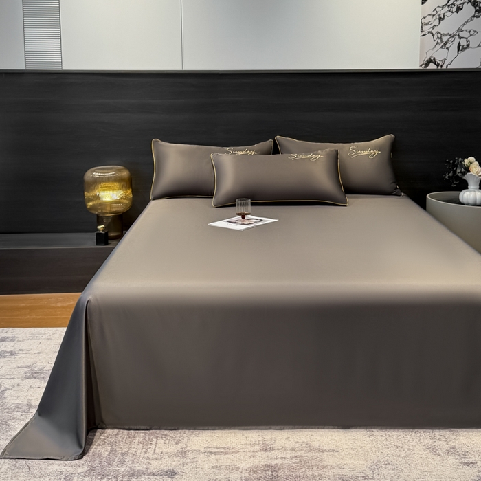 91家纺网 家纺一手货源 找家纺 云恋家纺 2026新款夏季冰丝床单单件凉感被单学生宿舍单人枕套三件套双人垫单 浪漫假日-绅士灰