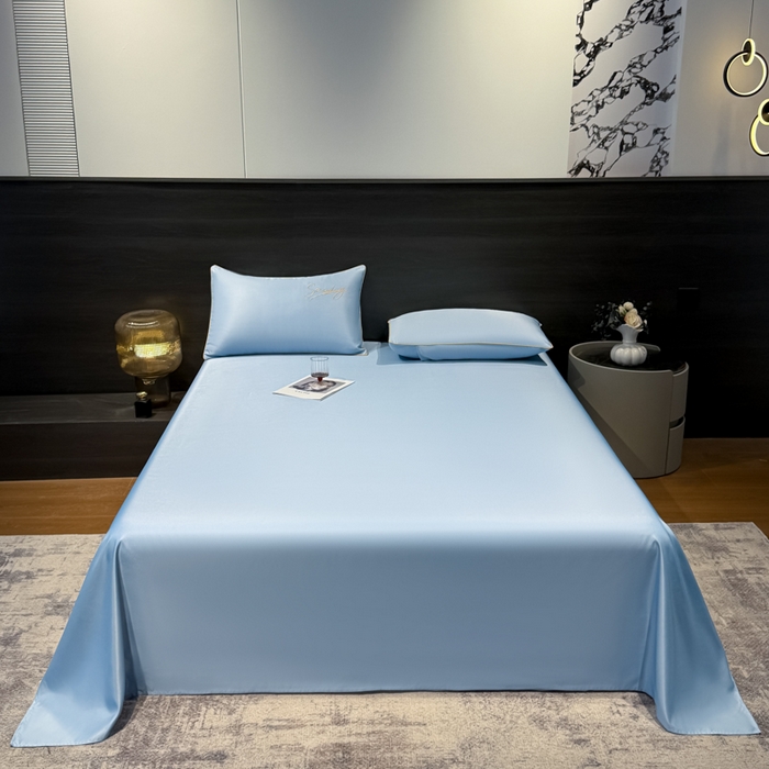 云恋家纺 2026新款夏季冰丝床单单件凉感被单学生宿舍单人枕套三件套双人垫单 浪漫假日-天蓝