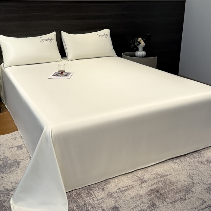 91家纺网 家纺一手货源 找家纺 云恋家纺 2026新款夏季冰丝床单单件凉感被单学生宿舍单人枕套三件套双人垫单 浪漫假日-典雅白