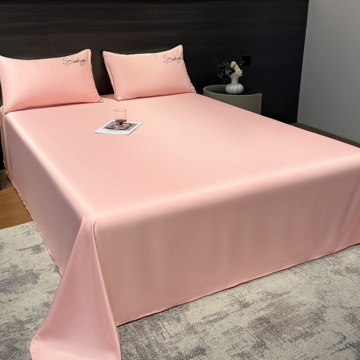 91家纺网 家纺一手货源 找家纺 云恋家纺 2026新款夏季冰丝床单单件凉感被单学生宿舍单人枕套三件套双人垫单 浪漫假日-樱花粉