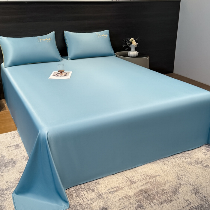 91家纺网 家纺一手货源 找家纺 云恋家纺 2026新款夏季冰丝床单单件凉感被单学生宿舍单人枕套三件套双人垫单 浪漫假日-宾利蓝