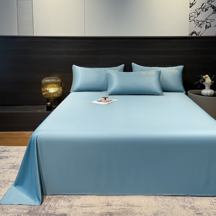 91家纺网 家纺一手货源 找家纺 云恋家纺 2026新款夏季冰丝床单单件凉感被单学生宿舍单人枕套三件套双人垫单 浪漫假日-宾利蓝