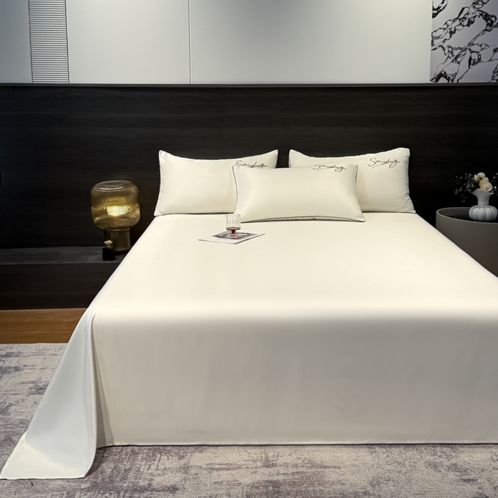 91家纺网 家纺一手货源 找家纺 云恋家纺 2026新款夏季冰丝床单单件凉感被单学生宿舍单人枕套三件套双人垫单 浪漫假日-典雅白