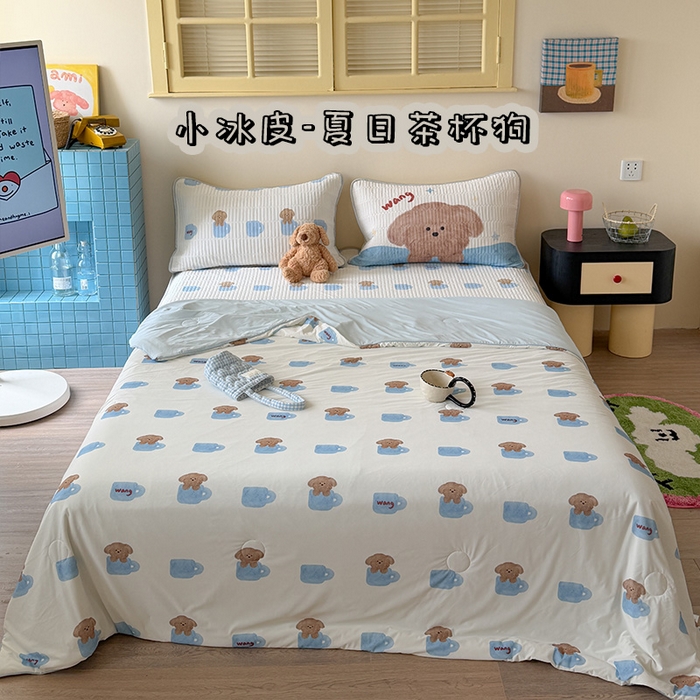 91家纺网 家纺一手货源 找家纺 （总）桃子家居 2026新款A类小清新卡通数码印花混搭小冰皮夏被夏凉被空调被席子凉席四件套