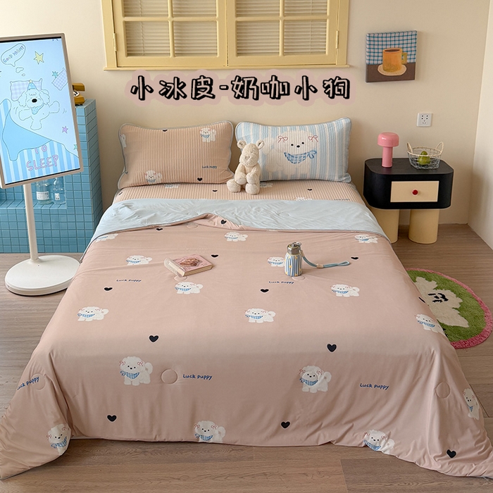 91家纺网 家纺一手货源 找家纺 （总）桃子家居 2026新款A类小清新卡通数码印花混搭小冰皮夏被夏凉被空调被席子凉席四件套