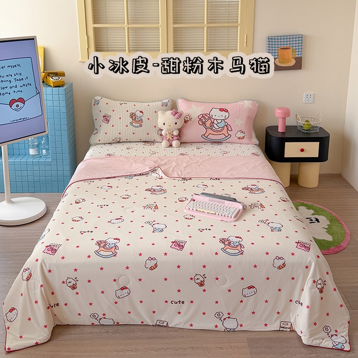 91家纺网 家纺一手货源 找家纺 （总）桃子家居 2026新款A类小清新卡通数码印花混搭小冰皮夏被夏凉被空调被席子凉席四件套