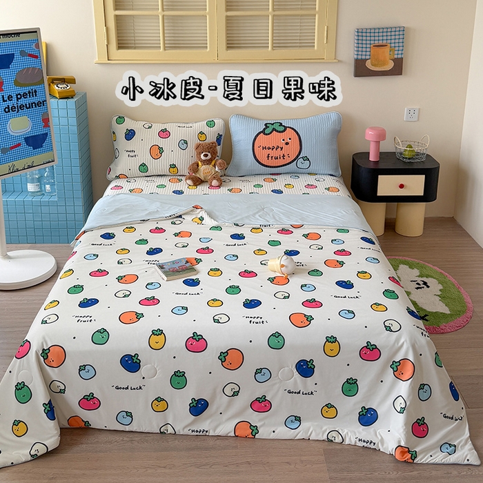 91家纺网 家纺一手货源 找家纺 （总）桃子家居 2026新款A类小清新卡通数码印花混搭小冰皮夏被夏凉被空调被席子凉席四件套