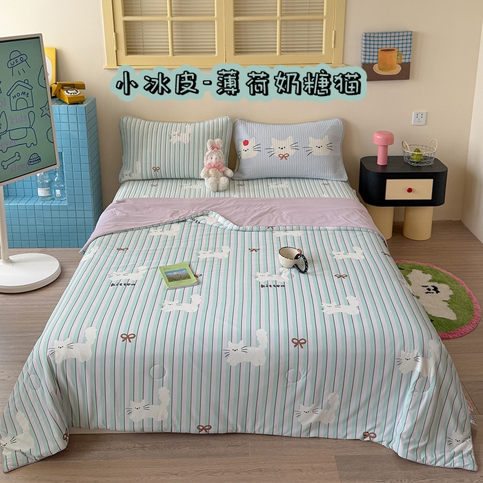 91家纺网 家纺一手货源 找家纺 （总）桃子家居 2026新款A类小清新卡通数码印花混搭小冰皮夏被夏凉被空调被席子凉席四件套