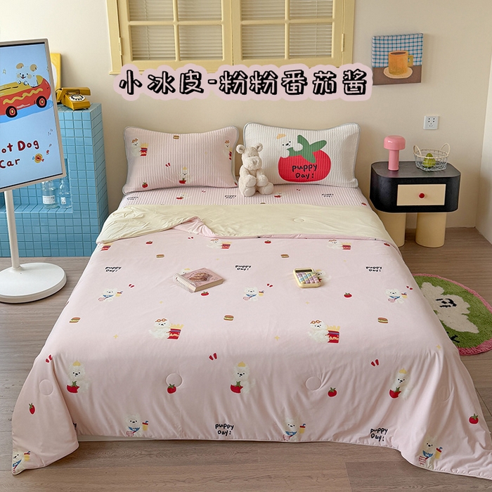 91家纺网 家纺一手货源 找家纺 （总）桃子家居 2026新款A类小清新卡通数码印花混搭小冰皮夏被夏凉被空调被席子凉席四件套