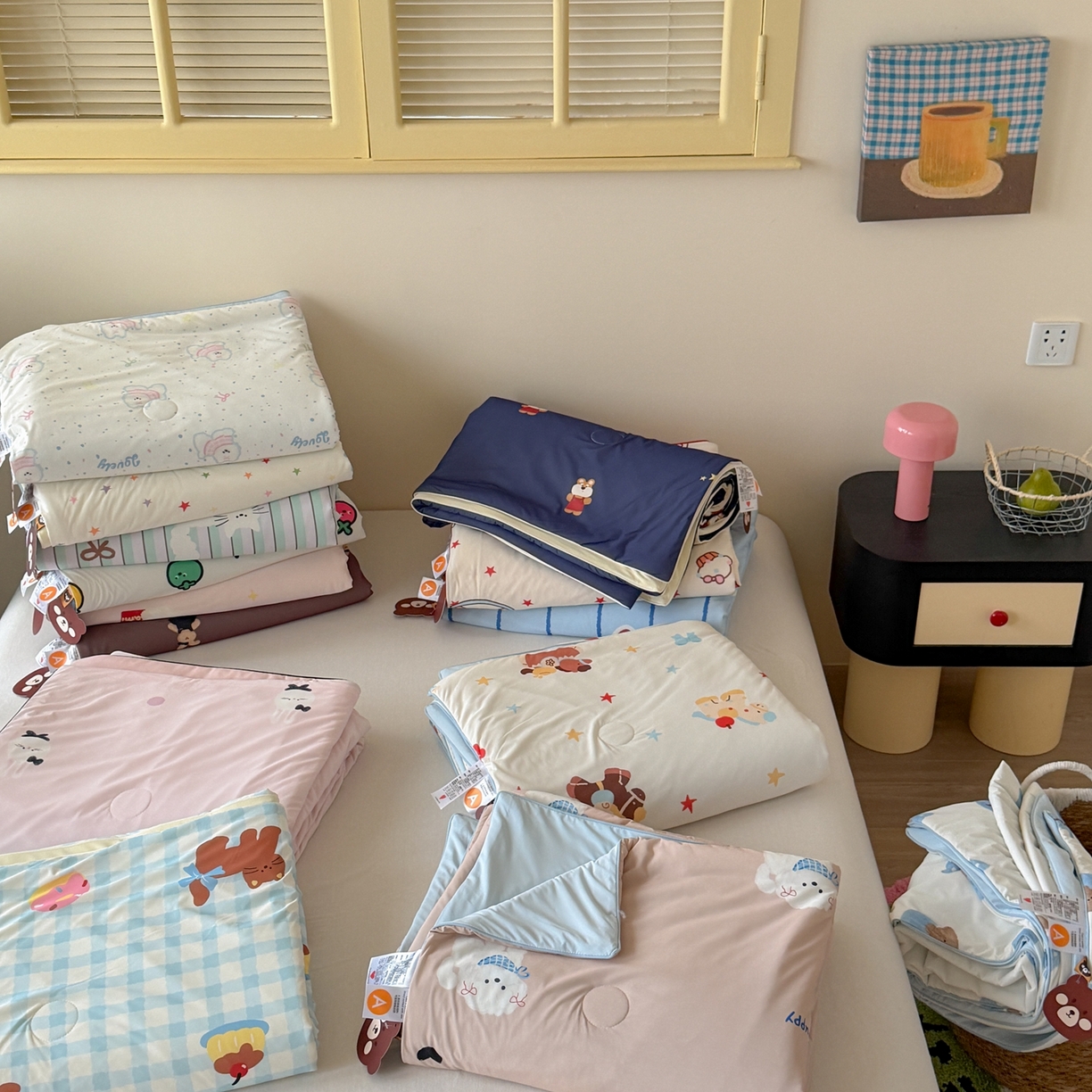 91家纺网 家纺一手货源 找家纺 （总）桃子家居 2026新款A类小清新卡通数码印花混搭小冰皮夏被夏凉被空调被席子凉席四件套