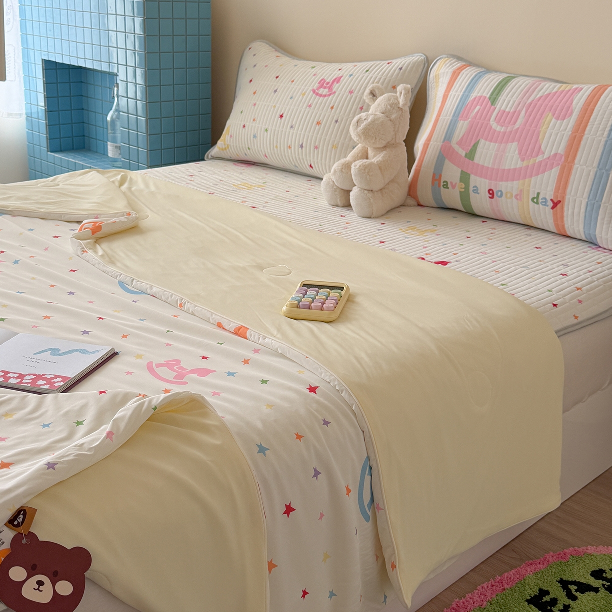 91家纺网 家纺一手货源 找家纺 桃子家居 2026新款A类小清新卡通数码印花混搭小冰皮夏被夏凉被空调被席子凉席四件套 小冰皮-星梦小马