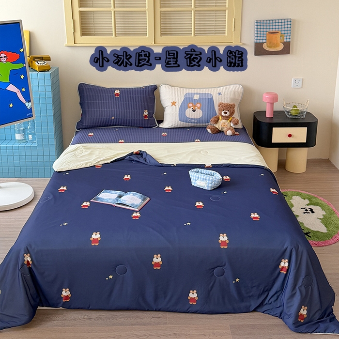 91家纺网 家纺一手货源 找家纺 （总）桃子家居 2026新款A类小清新卡通数码印花混搭小冰皮夏被夏凉被空调被席子凉席四件套