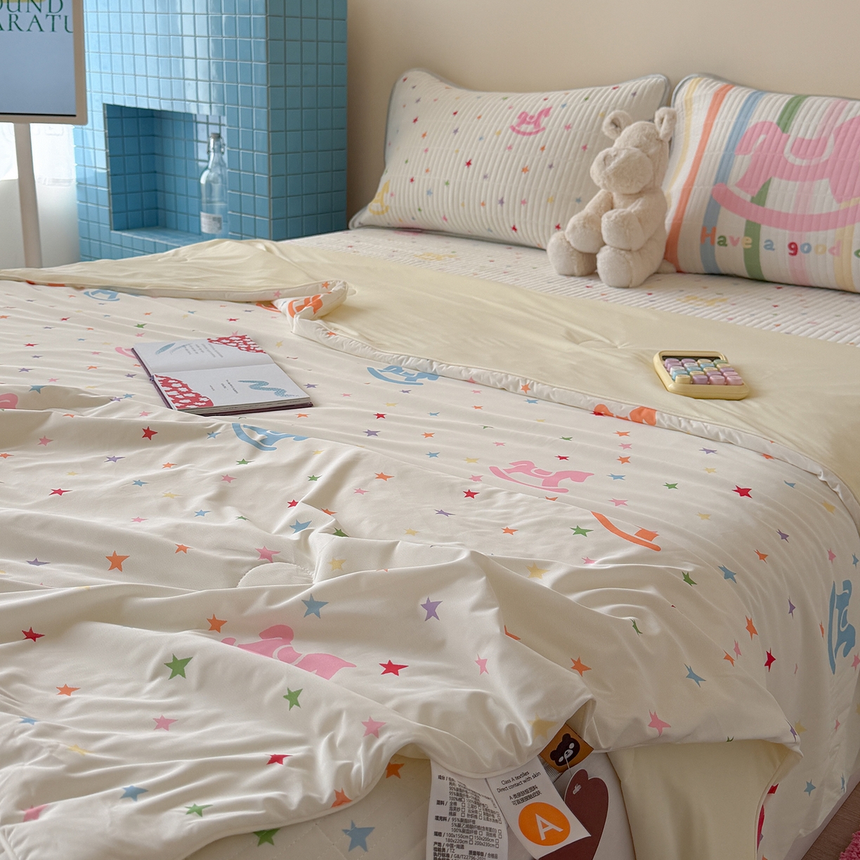 91家纺网 家纺一手货源 找家纺 桃子家居 2026新款A类小清新卡通数码印花混搭小冰皮夏被夏凉被空调被席子凉席四件套 小冰皮-星梦小马