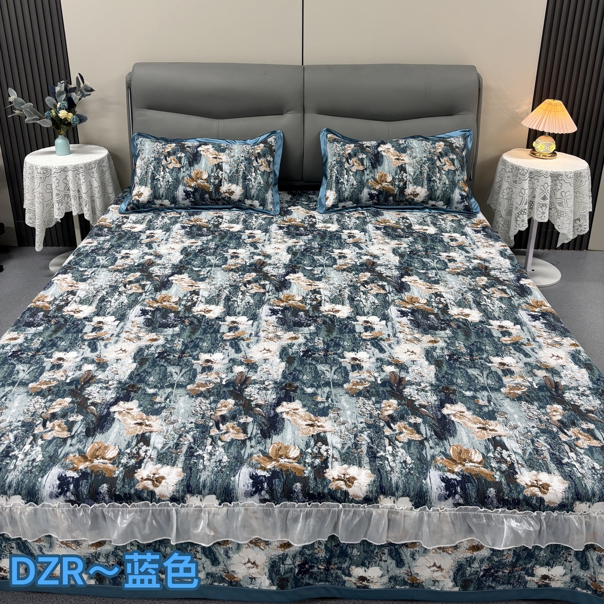 91家纺网 家纺一手货源 找家纺 （总）德之仁纺织 2026新款法式氛围感加厚防滑可机洗印花床盖三件套-油画秘境