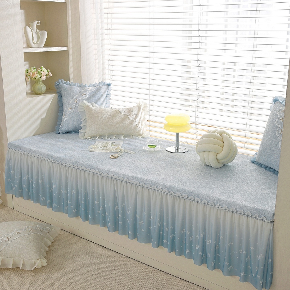 91家纺网 家纺一手货源 找家纺 共鸣沙发垫 2026新款冰豆豆素雅5厘米海绵飘窗垫系列 素雅蓝色