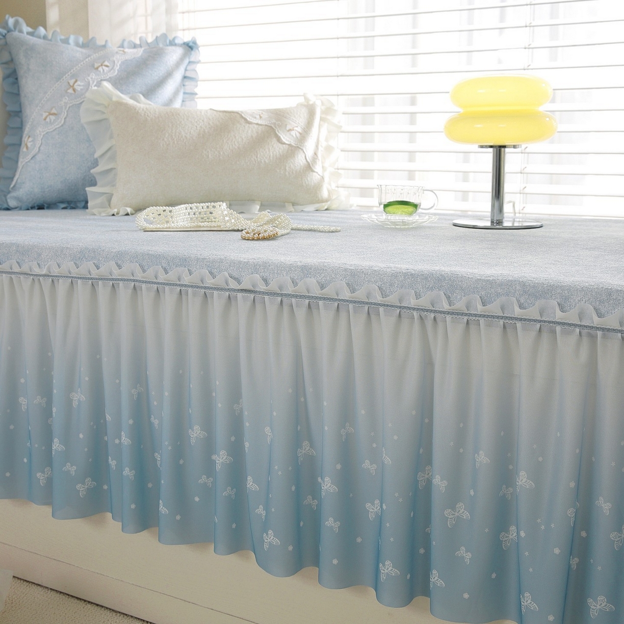 91家纺网 家纺一手货源 找家纺 共鸣沙发垫 2026新款冰豆豆素雅5厘米海绵飘窗垫系列 素雅蓝色