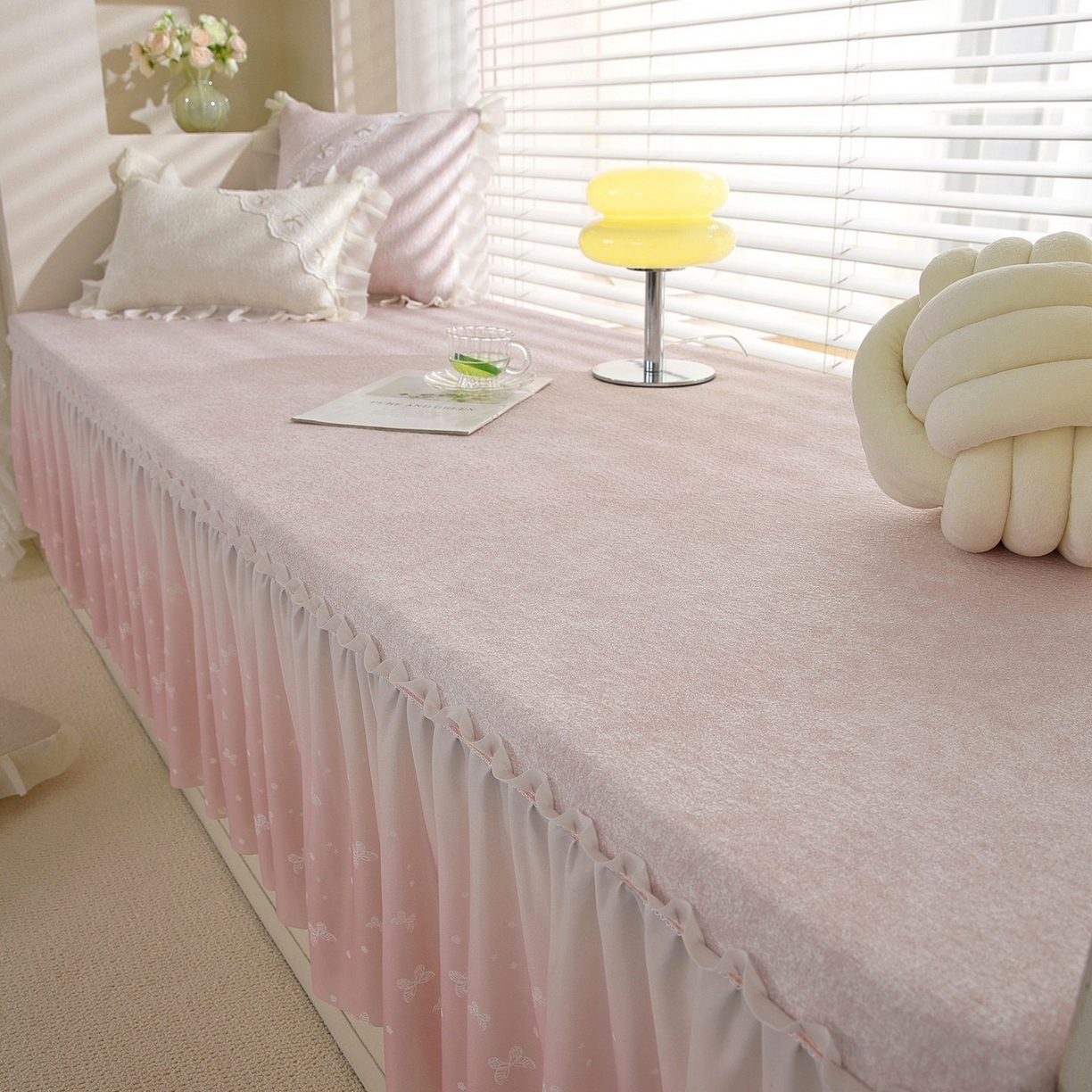 91家纺网 家纺一手货源 找家纺 共鸣沙发垫 2026新款冰豆豆素雅5厘米海绵飘窗垫系列 素雅粉色