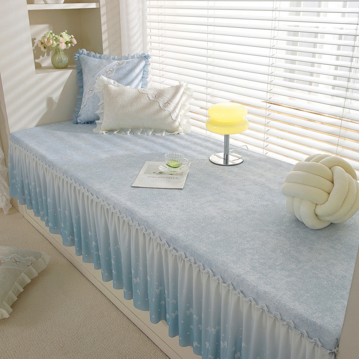 91家纺网 家纺一手货源 找家纺 共鸣沙发垫 2026新款冰豆豆素雅5厘米海绵飘窗垫系列 素雅蓝色