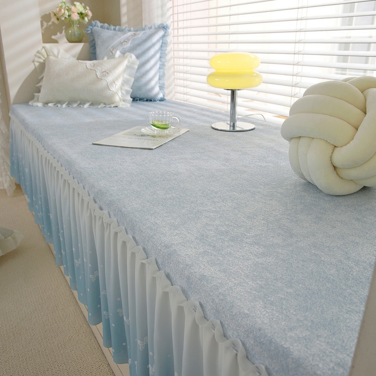 91家纺网 家纺一手货源 找家纺 共鸣沙发垫 2026新款冰豆豆素雅5厘米海绵飘窗垫系列 素雅蓝色