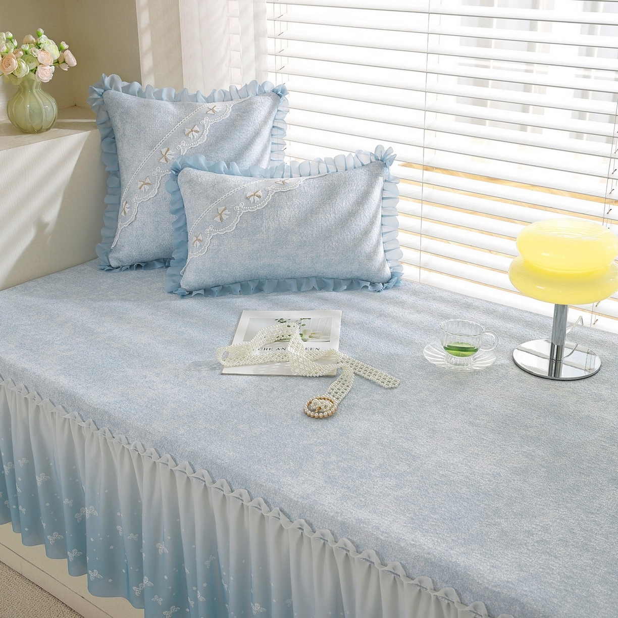 91家纺网 家纺一手货源 找家纺 共鸣沙发垫 2026新款冰豆豆素雅5厘米海绵飘窗垫系列 素雅蓝色