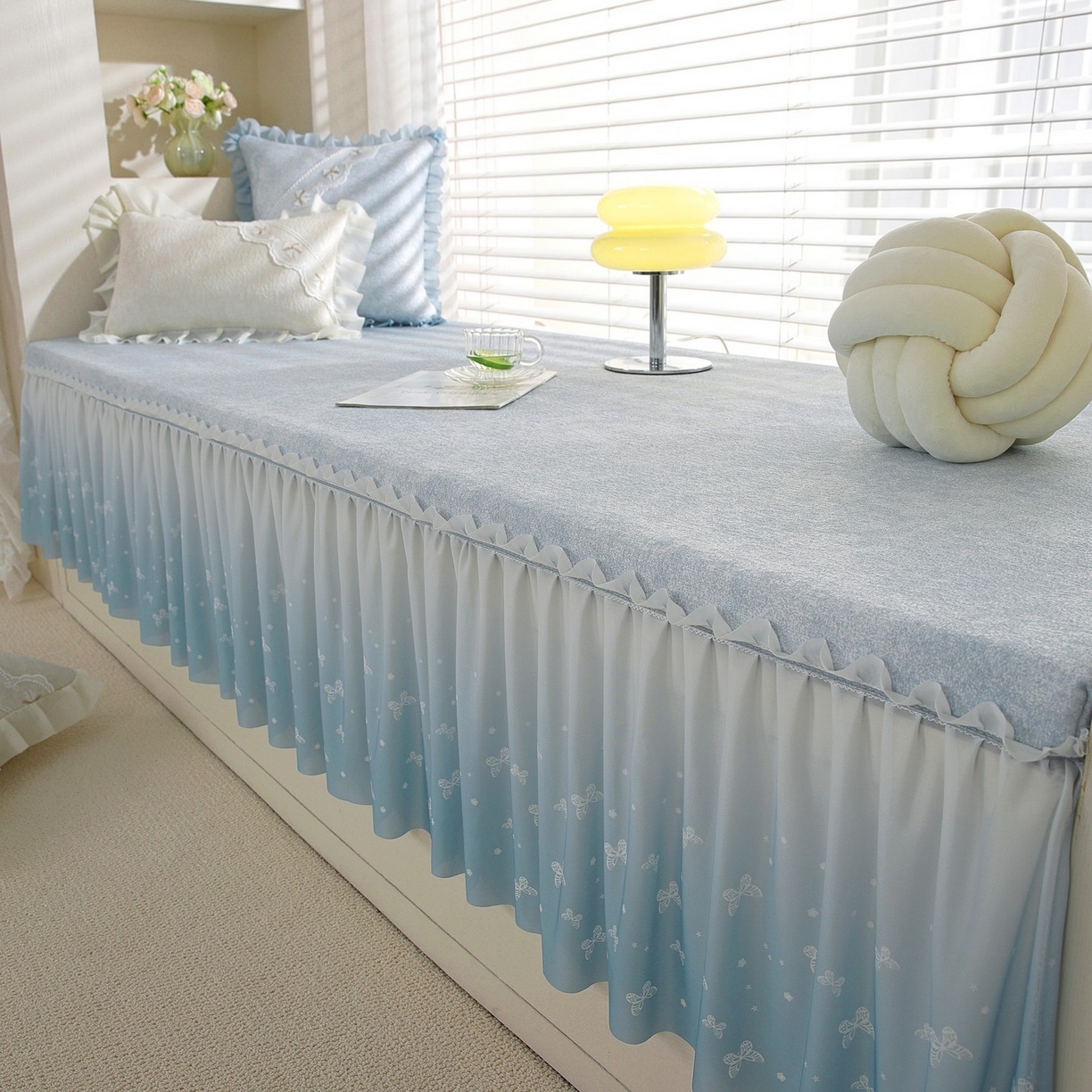 91家纺网 家纺一手货源 找家纺 共鸣沙发垫 2026新款冰豆豆素雅5厘米海绵飘窗垫系列 素雅蓝色