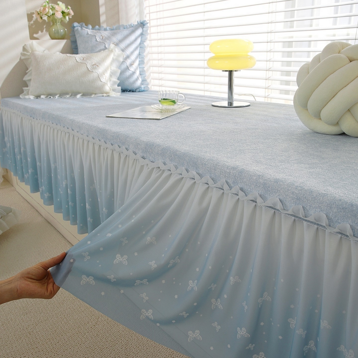 91家纺网 家纺一手货源 找家纺 共鸣沙发垫 2026新款冰豆豆素雅5厘米海绵飘窗垫系列 素雅蓝色