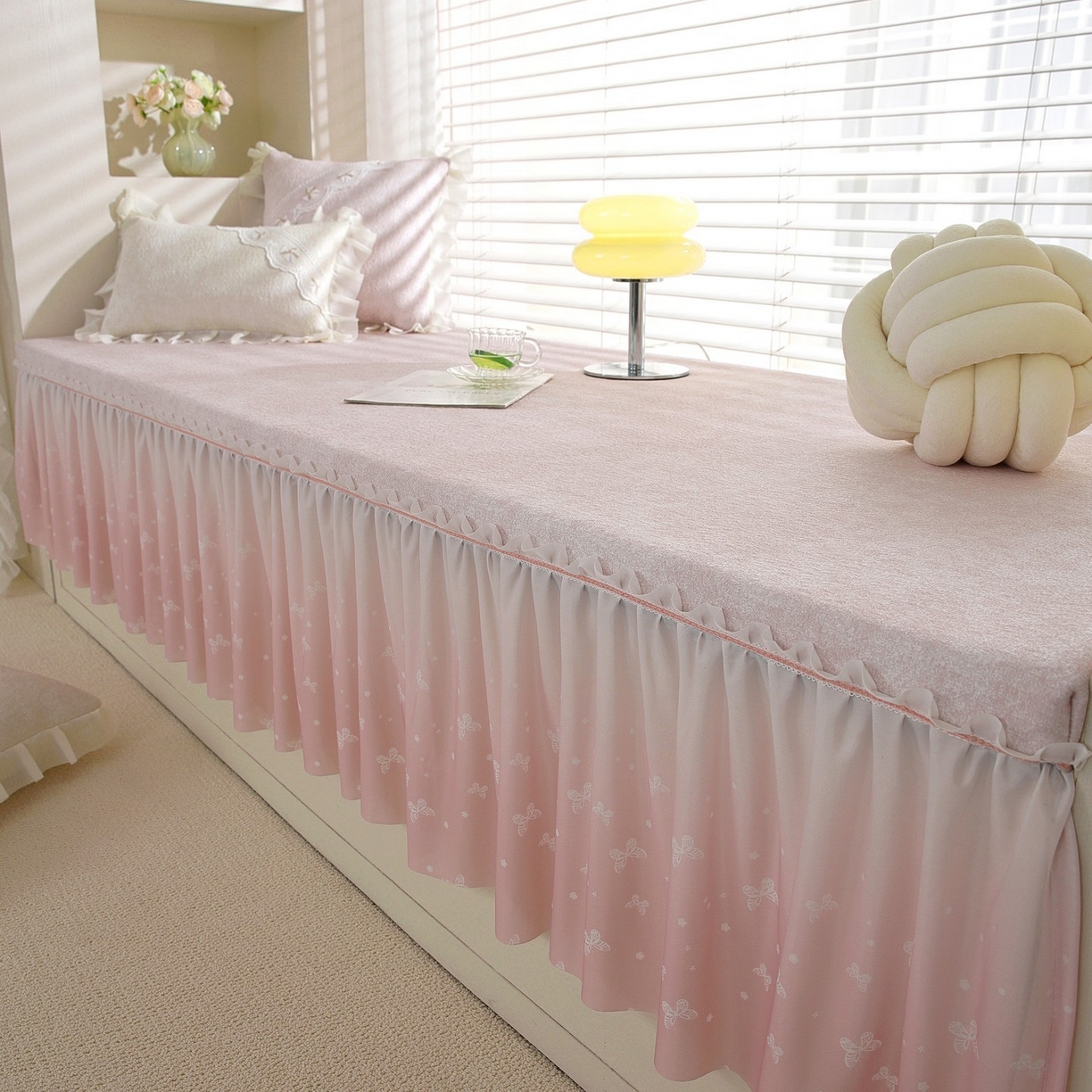 91家纺网 家纺一手货源 找家纺 共鸣沙发垫 2026新款冰豆豆素雅5厘米海绵飘窗垫系列 素雅粉色